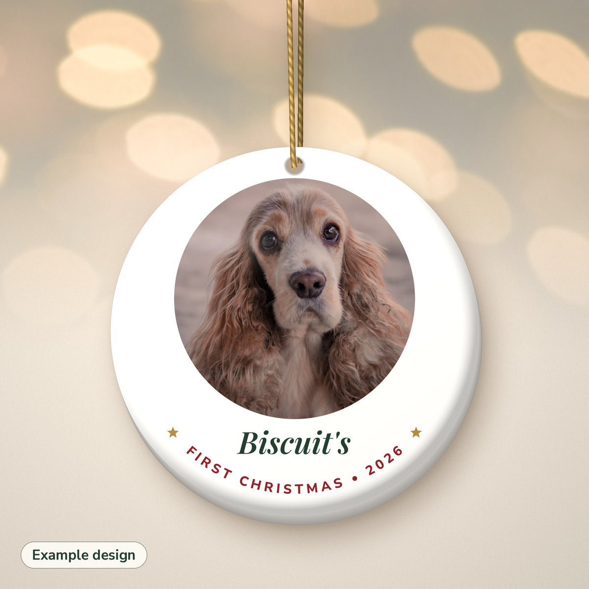Biscuit's First Christmas 2026 personalised photo ornament