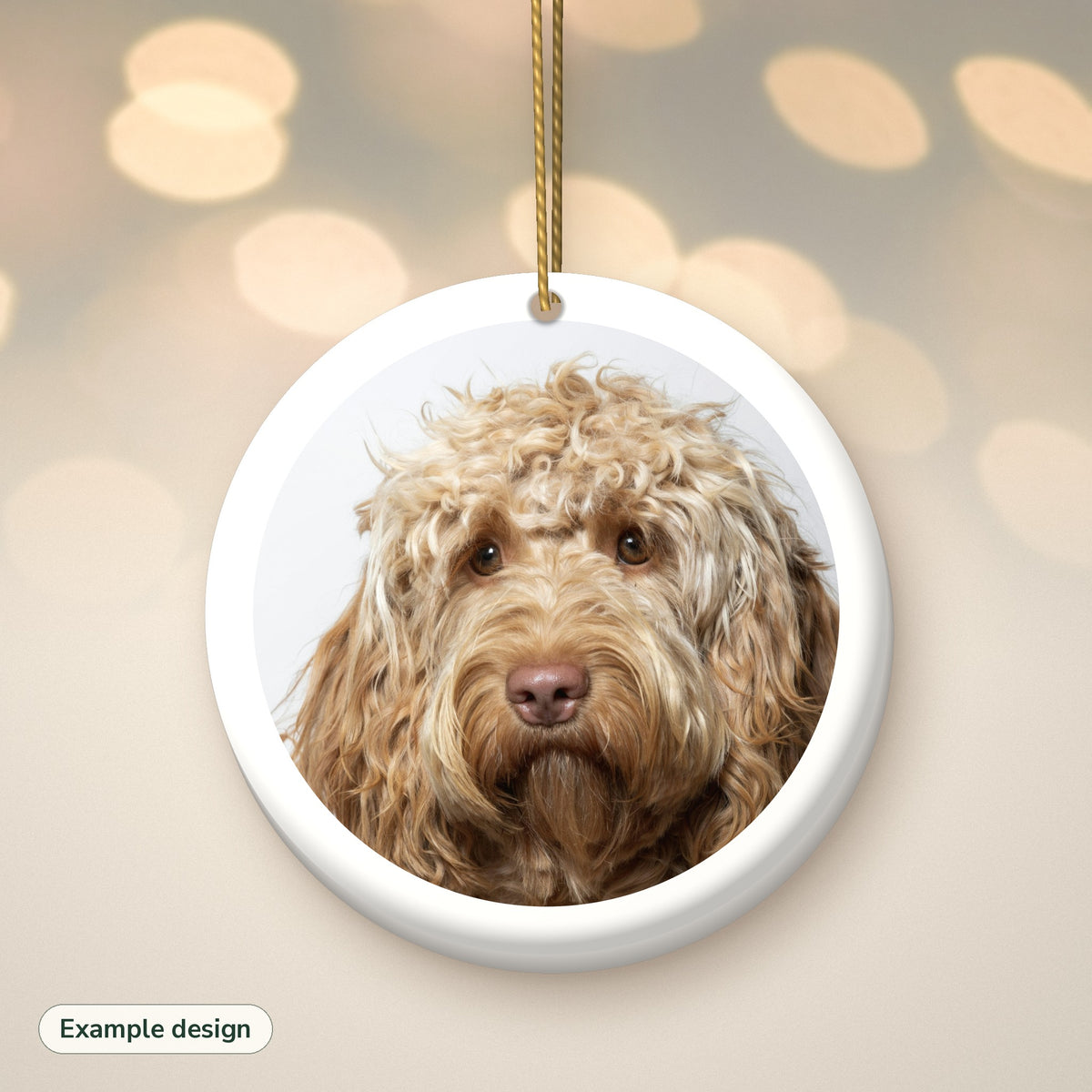 Example personalised photo ornament showing a cockapoo